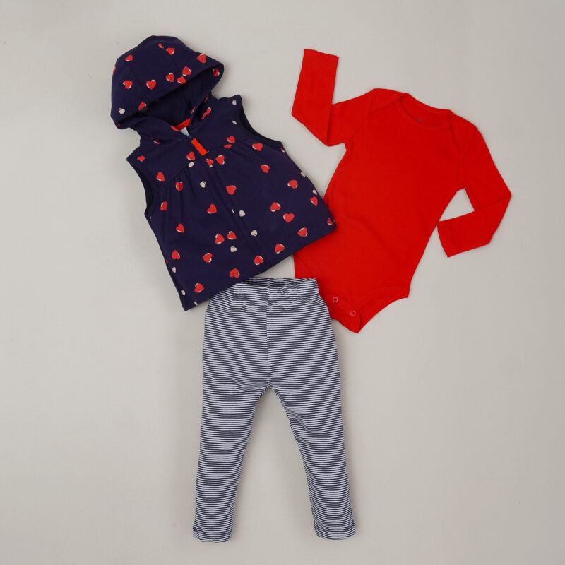 Conjunto Fresh Terry 3Pzs -Chaleco Azul con Corazones