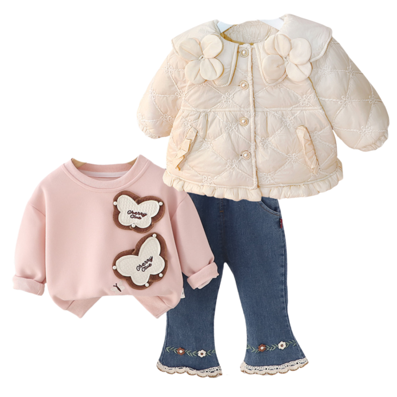 Conj. Imp y Jean 3 Pzs. Mariposas Beige