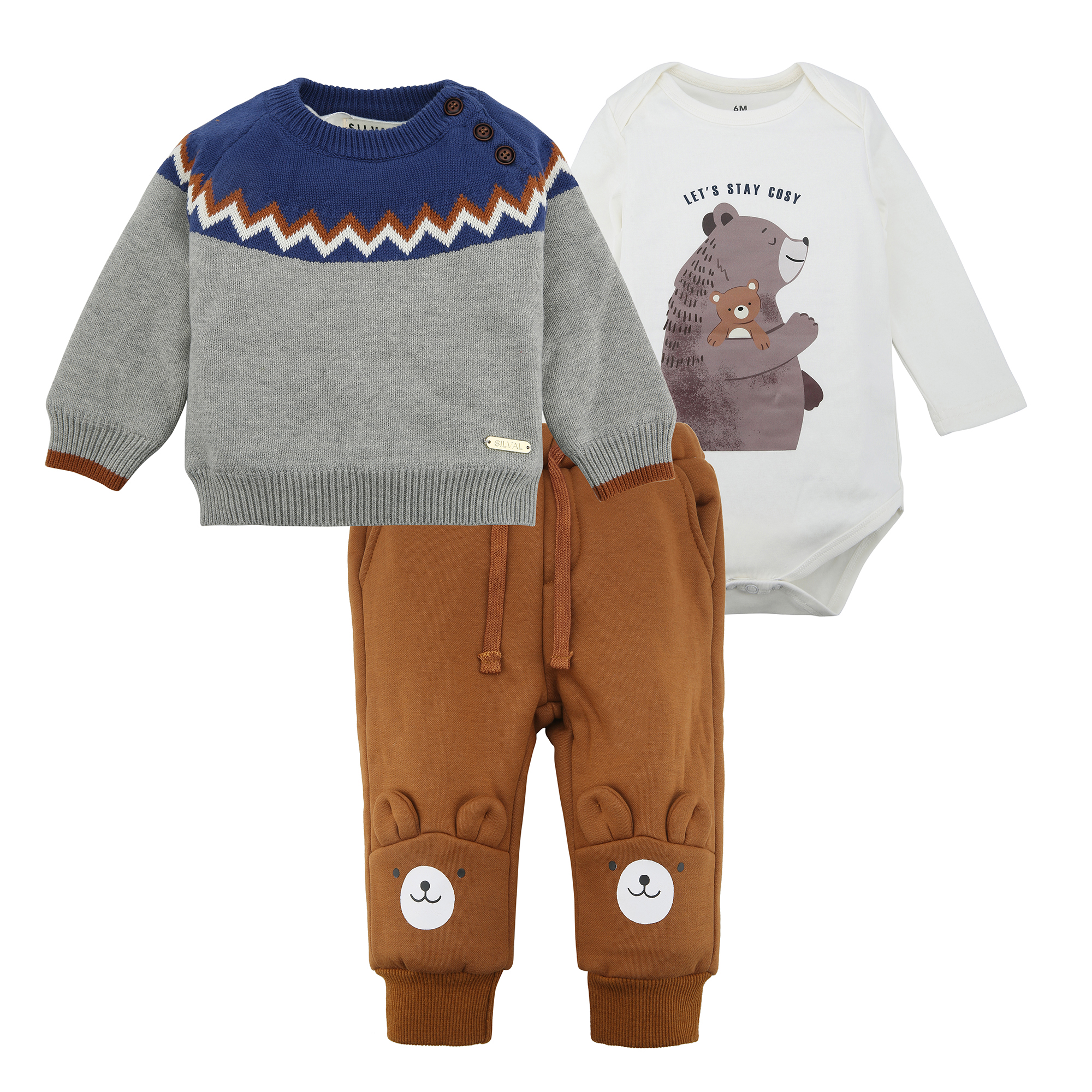 Conjunto Hilo y Franela 3 Pzs. - Oso Marrón - Niños