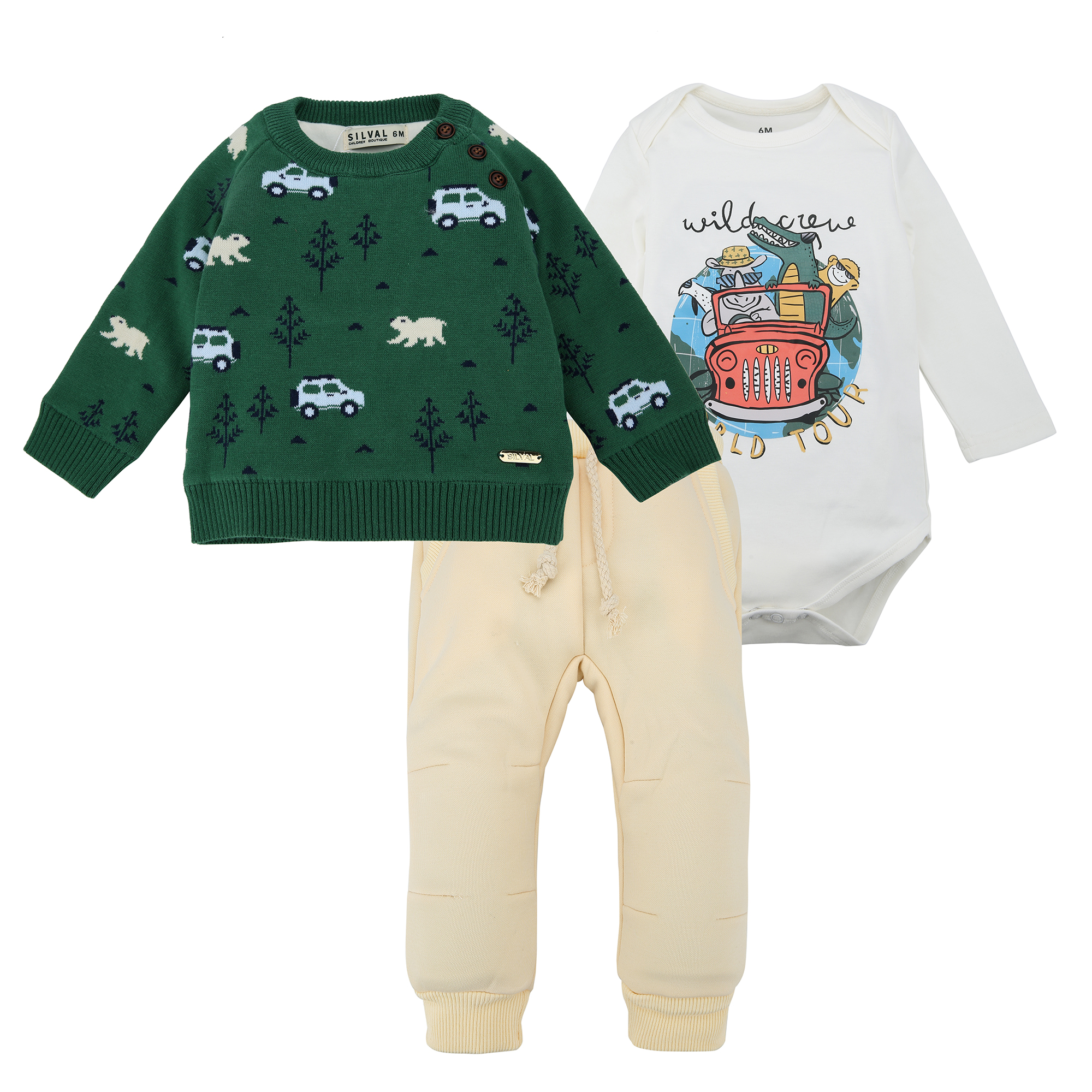Conjunto Hilo y Franela 3 Pzs. - Carros Verdes - Bebés