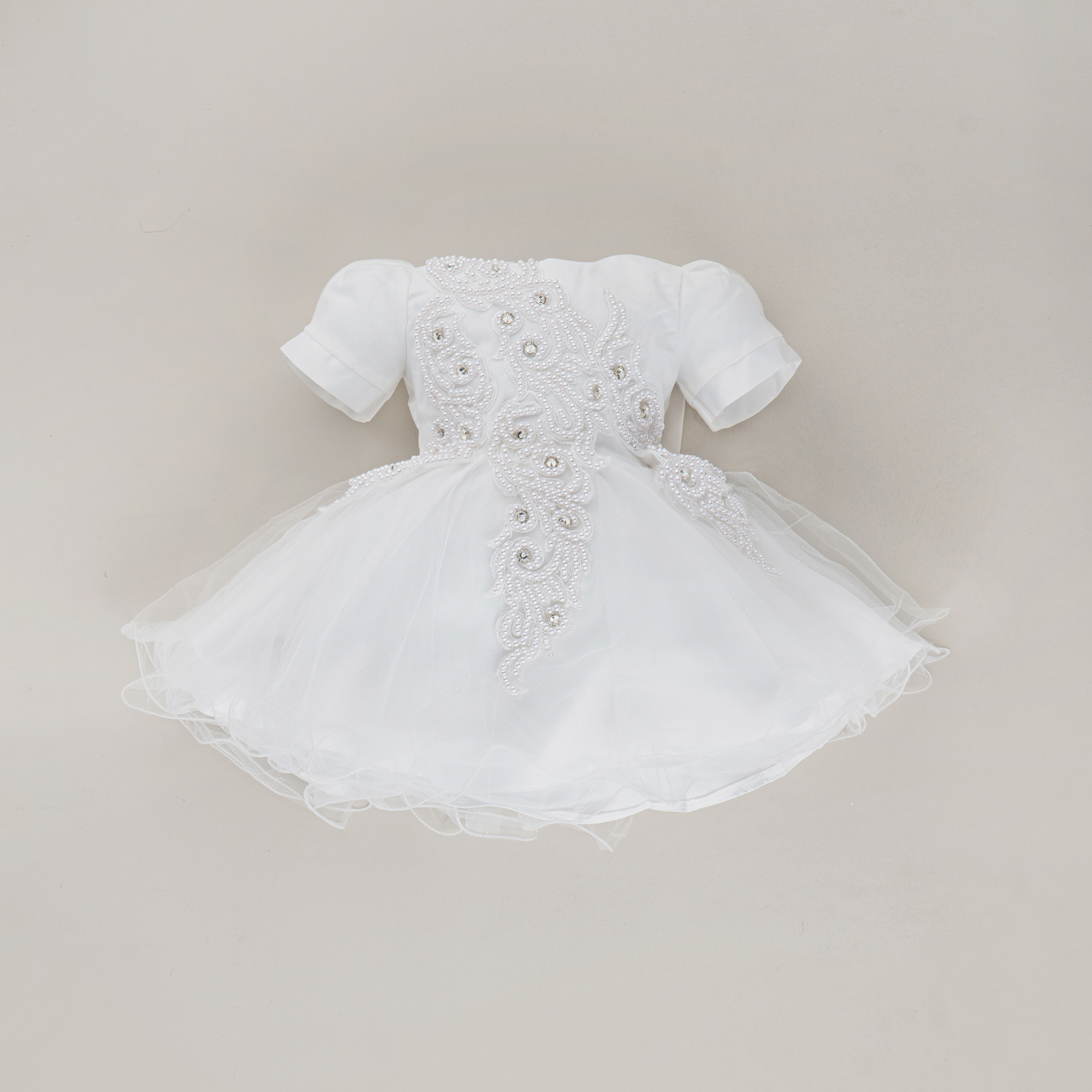 Vestido Fiesta Manga Corta con Perlas Blancas